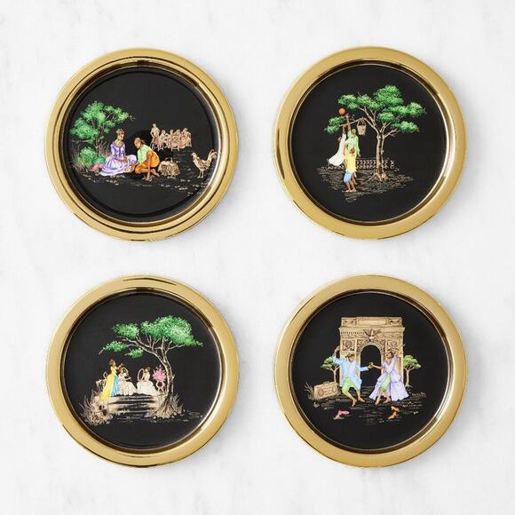 Sheila Bridges x Williams Sonoma Harlem Toile Coasters Black Set of 4 NEW in Box